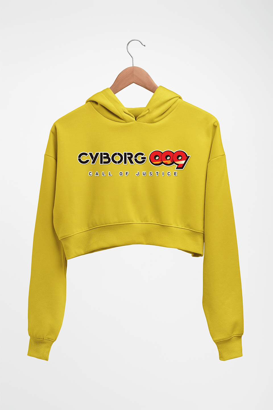 CYBORG009 CALL OF JUSTICE Crop HOODIE FOR WOMEN-Mustard Yellow-Ektarfa.online