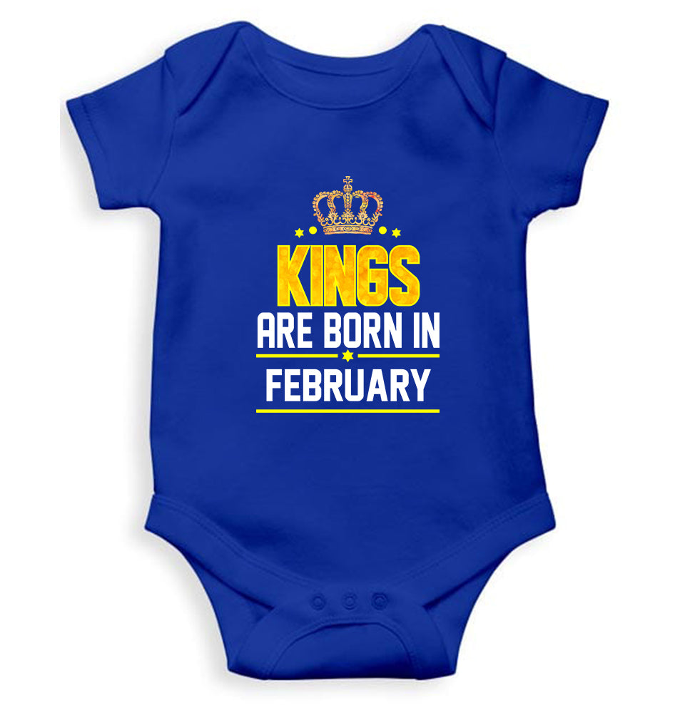 Kings Are Born In February Kids Romper For Baby Boy/Girl-0-5 Months(18 Inches)-Royal Blue-Ektarfa.online