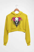 Load image into Gallery viewer, Ram Skull Crop HOODIE FOR WOMEN-Mustard Yellow-Ektarfa.online
