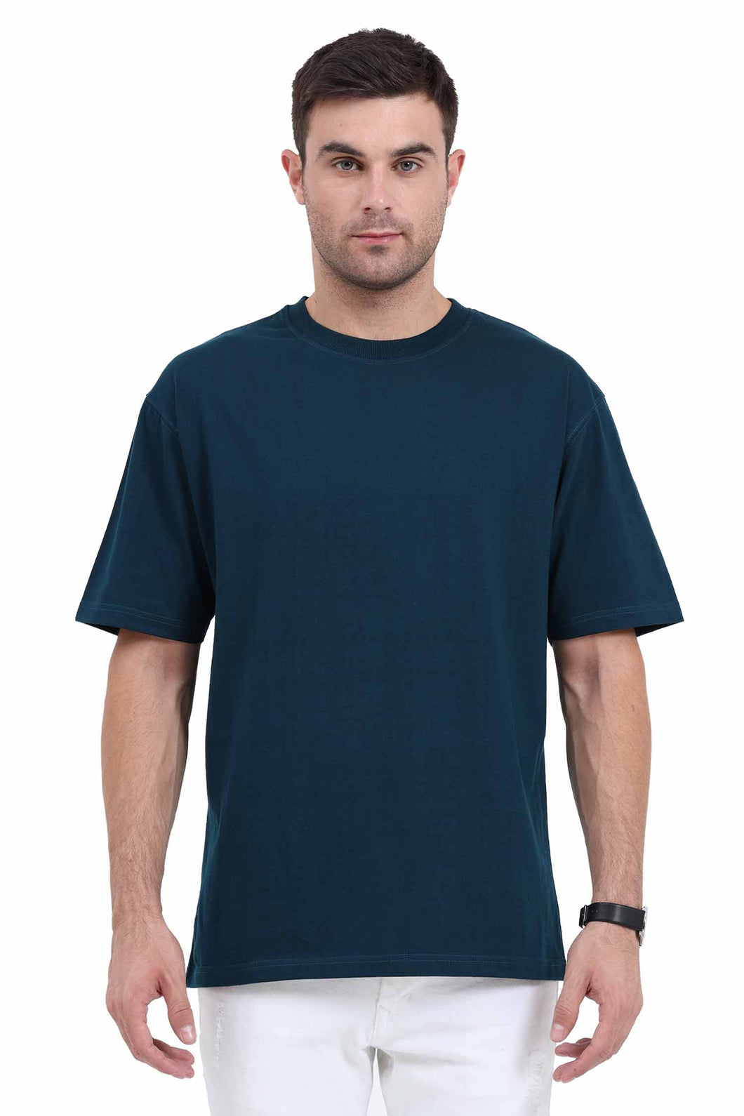 Plain Petrol Blue Oversized T-Shirt For Men-Ektarfa.co.in