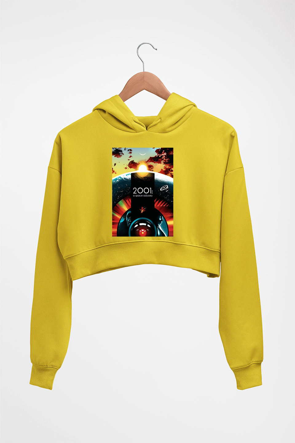 2001 A Space Odyssey Crop HOODIE FOR WOMEN-Mustard Yellow-Ektarfa.online