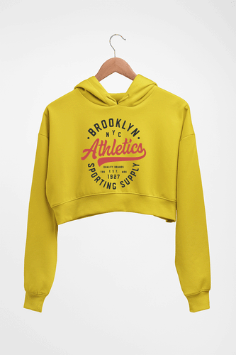 Varsity Brooklyn NYC Crop HOODIE FOR WOMEN-Mustard Yellow-Ektarfa.online