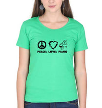 Load image into Gallery viewer, Peace Love Piano T-Shirt for Women-Flag Green-Ektarfa.online
