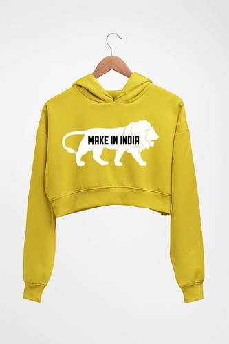 Make in India Crop HOODIE FOR WOMEN-Mustard Yellow-Ektarfa.online