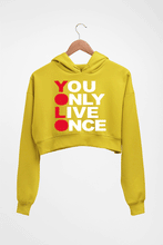 Load image into Gallery viewer, You Live Only Once(YOLO) Crop HOODIE FOR WOMEN-Mustard Yellow-Ektarfa.online
