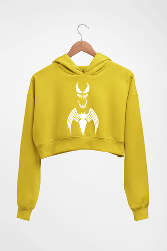 Venom Spiderman Superhero Crop HOODIE FOR WOMEN-Mustard Yellow-Ektarfa.online