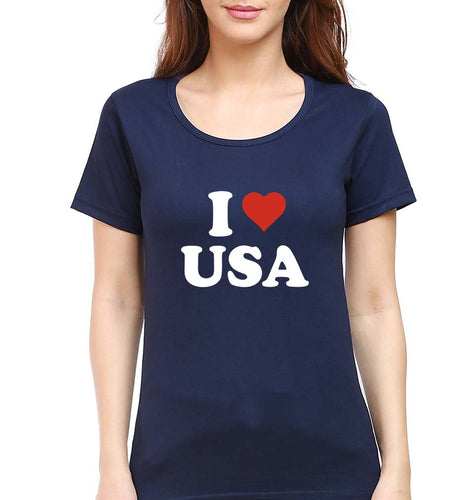 I Love USA T-Shirt for Women-Navy Blue-Ektarfa.online