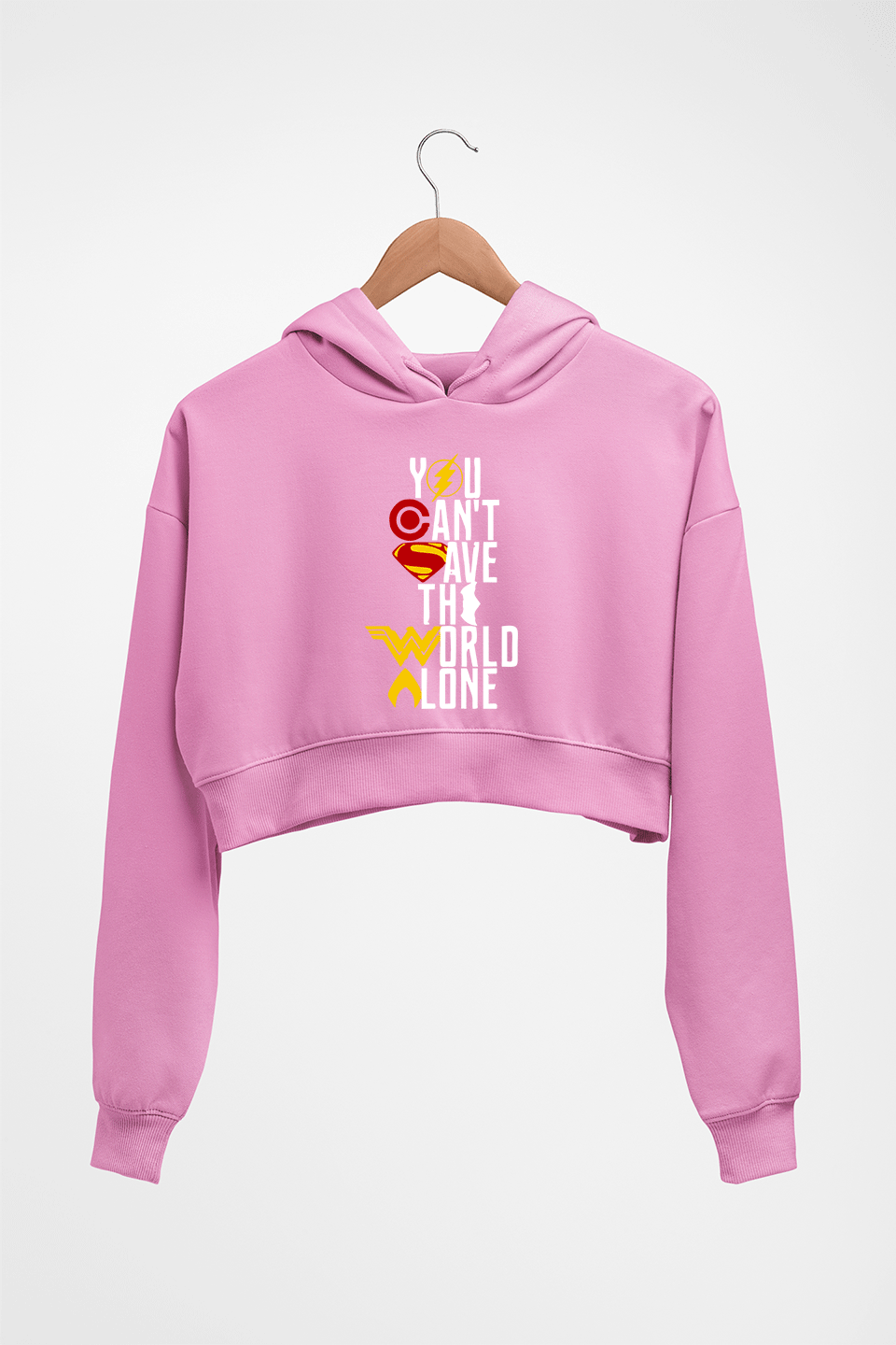 You Can't Save The World Alone Justice League Crop HOODIE FOR WOMEN-Light Baby Pink-Ektarfa.online
