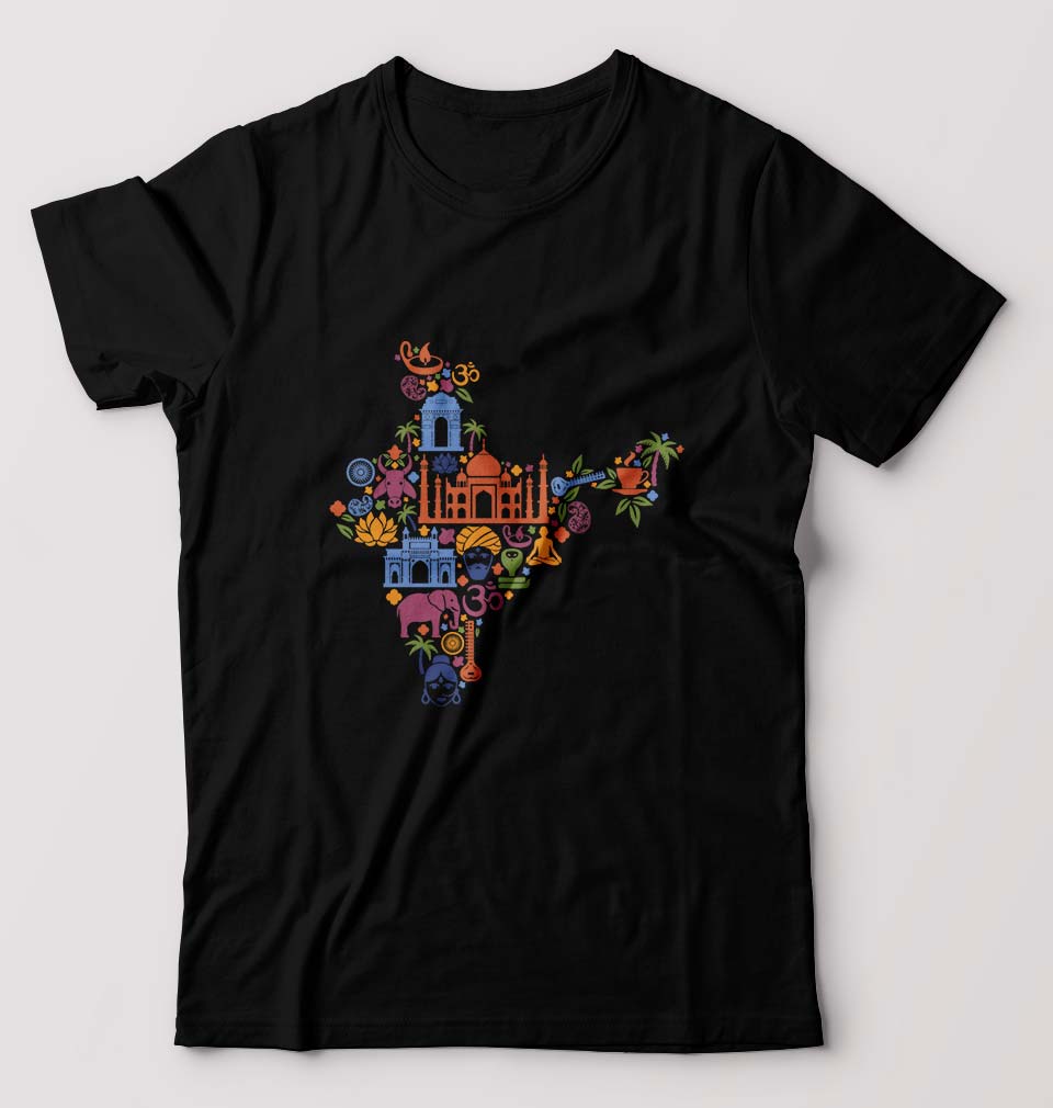 India T-Shirt for Men-Black-Ektarfa.online
