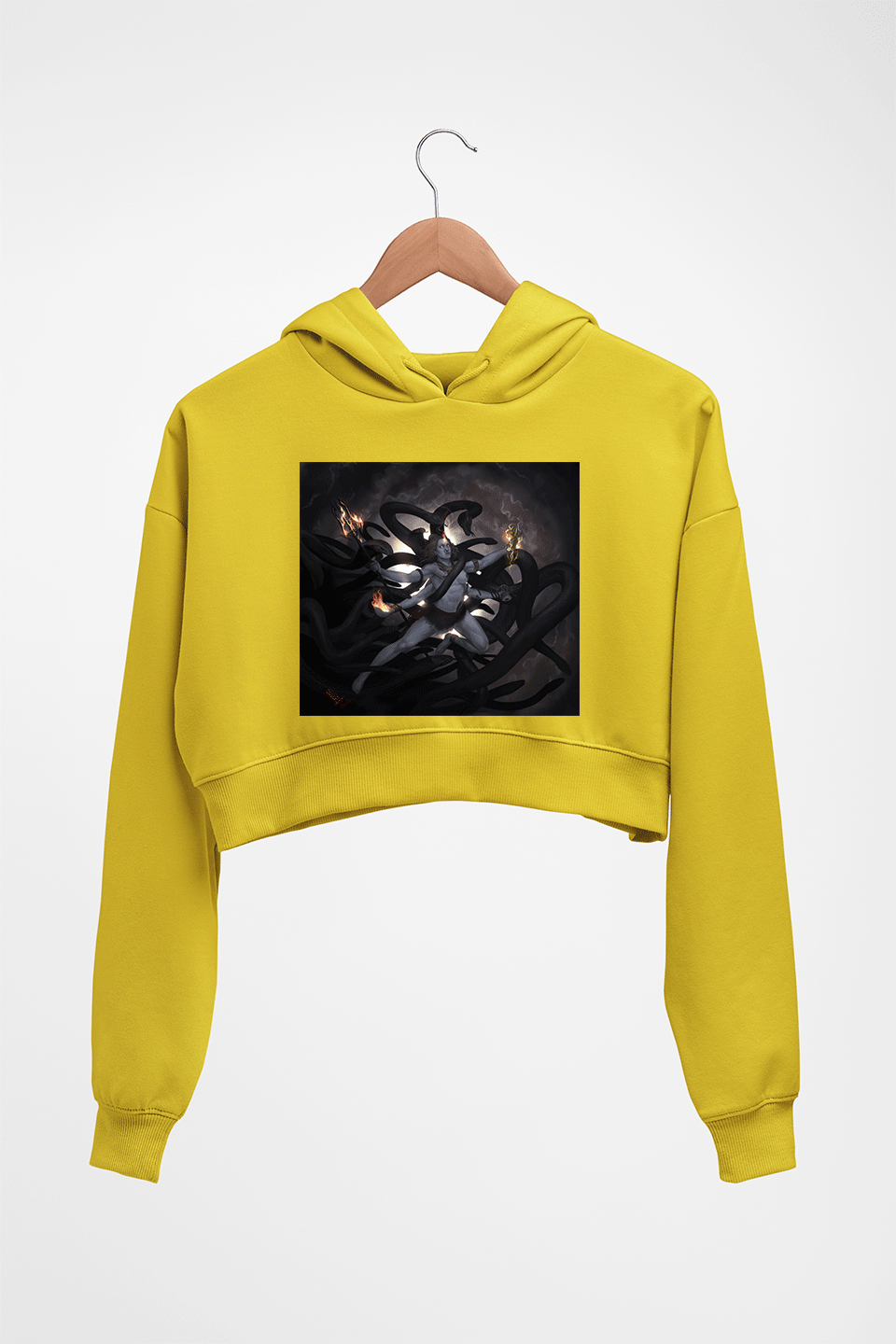 Mahakal Mahadev Bholenath Shiva Shivji Crop HOODIE FOR WOMEN-Mustard Yellow-Ektarfa.online