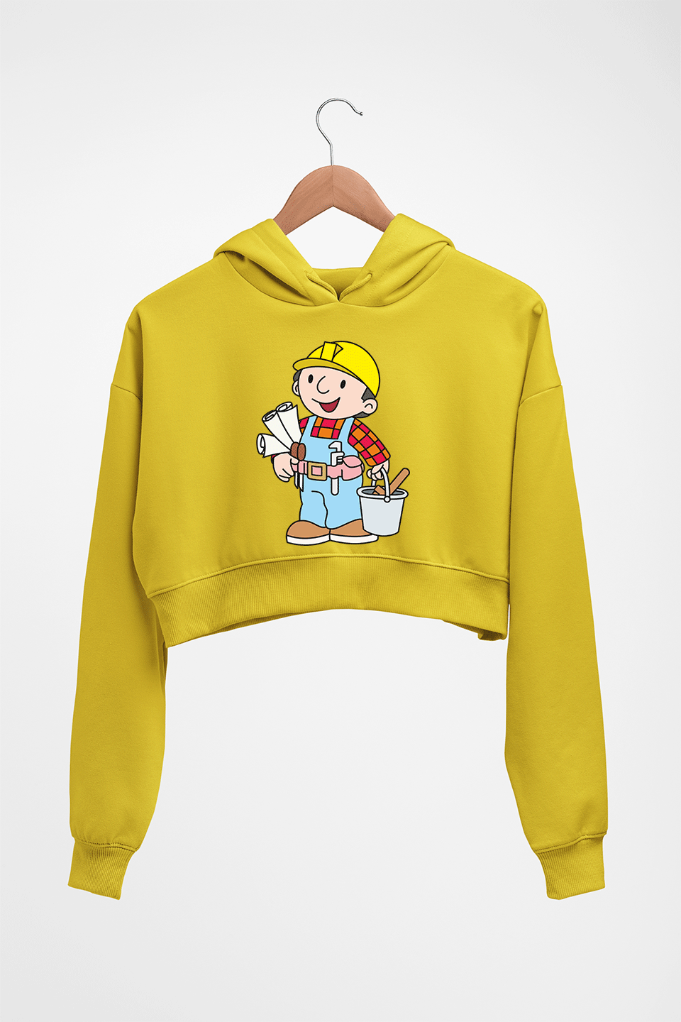 Bob the Builder Crop HOODIE FOR WOMEN-Mustard Yellow-Ektarfa.online