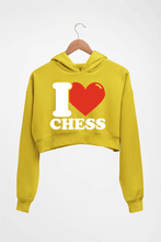 Load image into Gallery viewer, I Love Chess Crop HOODIE FOR WOMEN-Mustard yellow-Ektarfa.online
