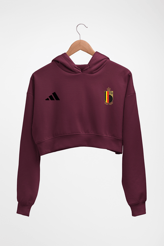 Belgium Football Crop HOODIE FOR WOMEN-Maroon-Ektarfa.online