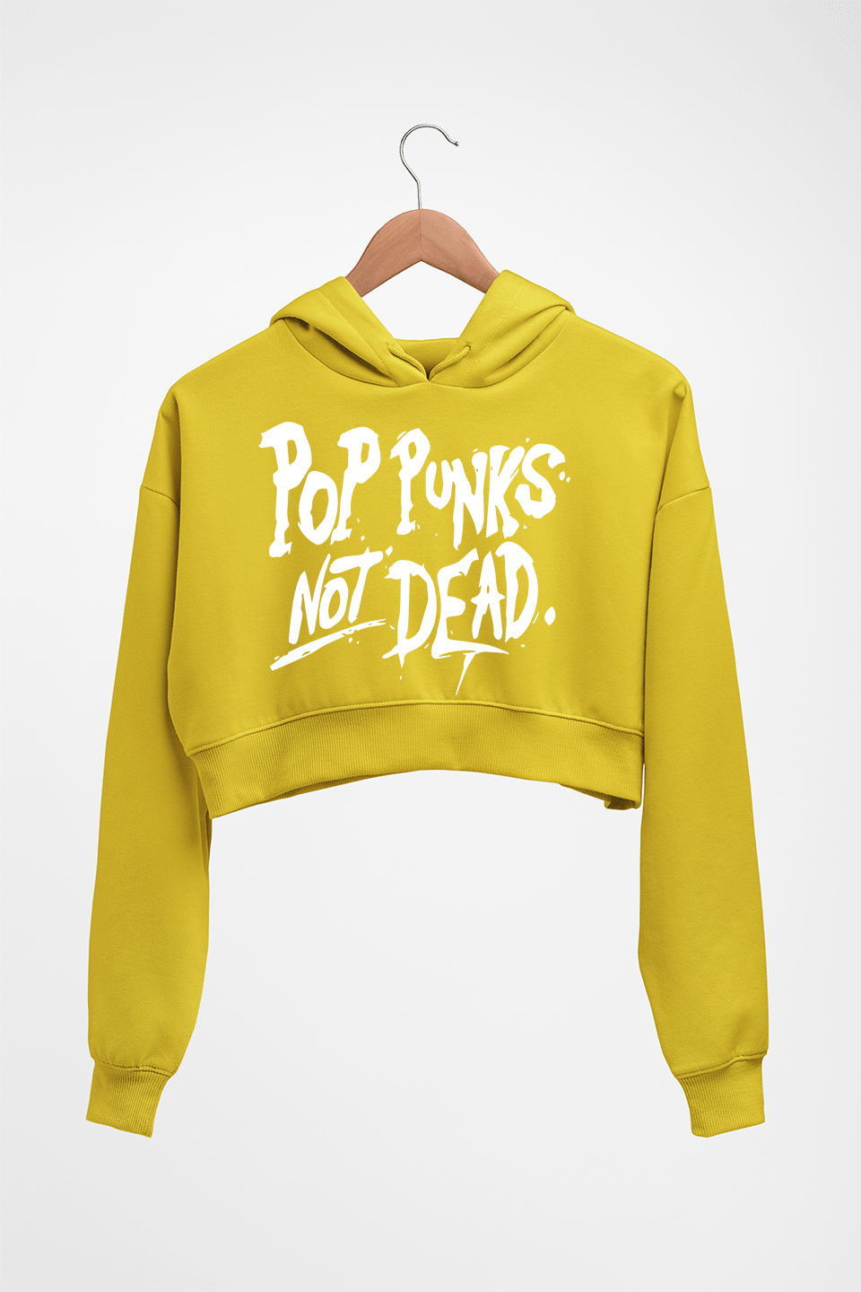 Pop Punks Not Dead Crop HOODIE FOR WOMEN-Mustard Yellow-Ektarfa.online