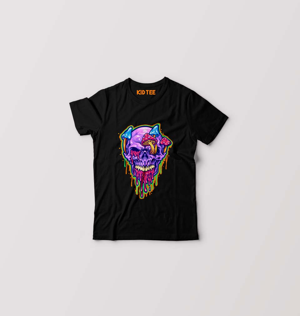 Trippy Psychedelic Skull Kids T-Shirt for Boy/Girl-Black-Ektarfa.online