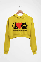 Load image into Gallery viewer, Peace Love Animals Crop HOODIE FOR WOMEN-Mustard Yellow-Ektarfa.online
