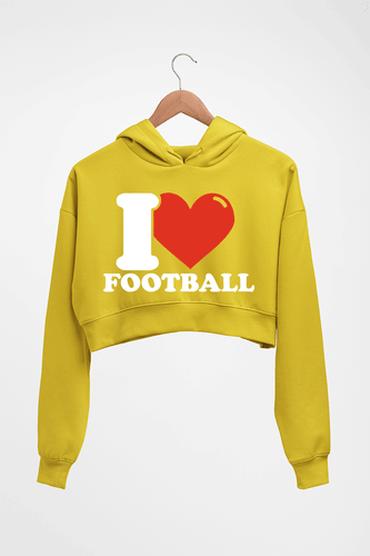 I Love Football Crop HOODIE FOR WOMEN-Mustard yellow-Ektarfa.online