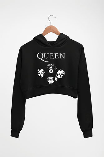 Queen Rock Band Crop HOODIE FOR WOMEN-Black-Ektarfa.online