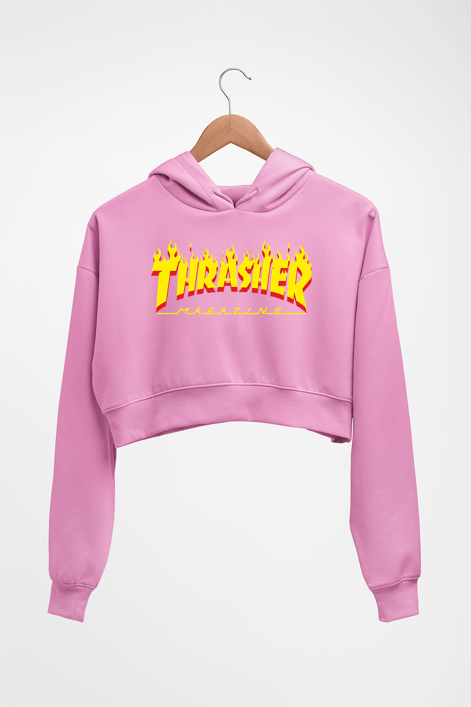 Thrasher Magzine Crop HOODIE FOR WOMEN-Light Baby Pink-Ektarfa.online