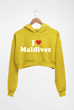 Load image into Gallery viewer, I Love Maldives Crop HOODIE FOR WOMEN-Mustard Yellow-Ektarfa.online
