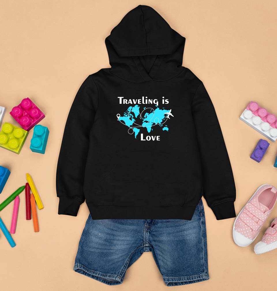 Traveling is Love Kids Hoodie for Boy/Girl-Black-Ektarfa.online