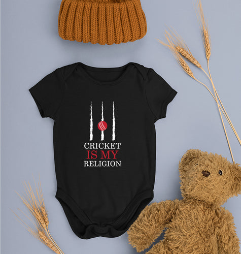 Cricket Is My Religion Kids Romper For Baby Boy/Girl-0-5 Months(18 Inches)-Black-Ektarfa.online