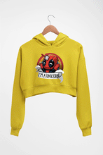 Load image into Gallery viewer, Deadpool Unicorn Crop HOODIE FOR WOMEN-Mustard Yellow-Ektarfa.online
