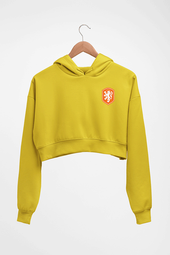 Netherlands Football Crop HOODIE FOR WOMEN-Mustard Yellow-Ektarfa.online