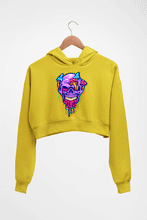 Load image into Gallery viewer, Trippy Psychedelic Skull Crop HOODIE FOR WOMEN-Mustard Yellow-Ektarfa.online
