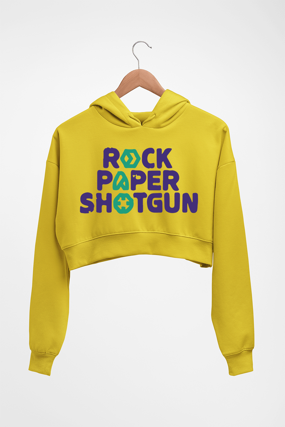 Rock Paper Shotgun Crop HOODIE FOR WOMEN-Mustard Yellow-Ektarfa.online