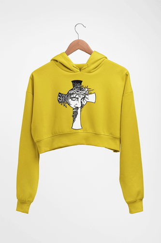 Jesus Crop HOODIE FOR WOMEN-Mustard Yellow-Ektarfa.online