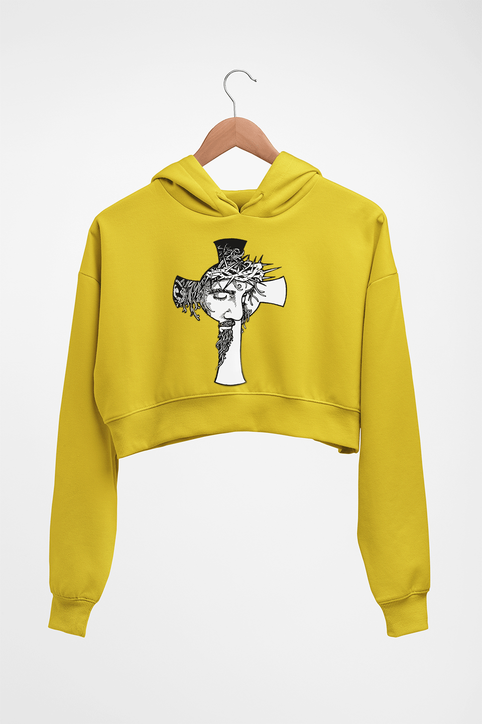 Jesus Crop HOODIE FOR WOMEN-Mustard Yellow-Ektarfa.online