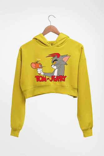 Tom and Jerry Crop HOODIE FOR WOMEN-Mustard Yellow-Ektarfa.online