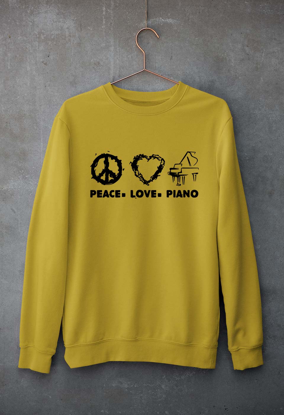 Peace Love Piano Unisex Sweatshirt for Men/Women-Mustard Yellow-Ektarfa.online