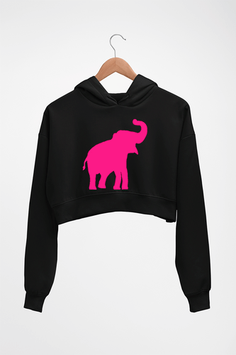 Pink Elephant Crop HOODIE FOR WOMEN-Black-Ektarfa.online