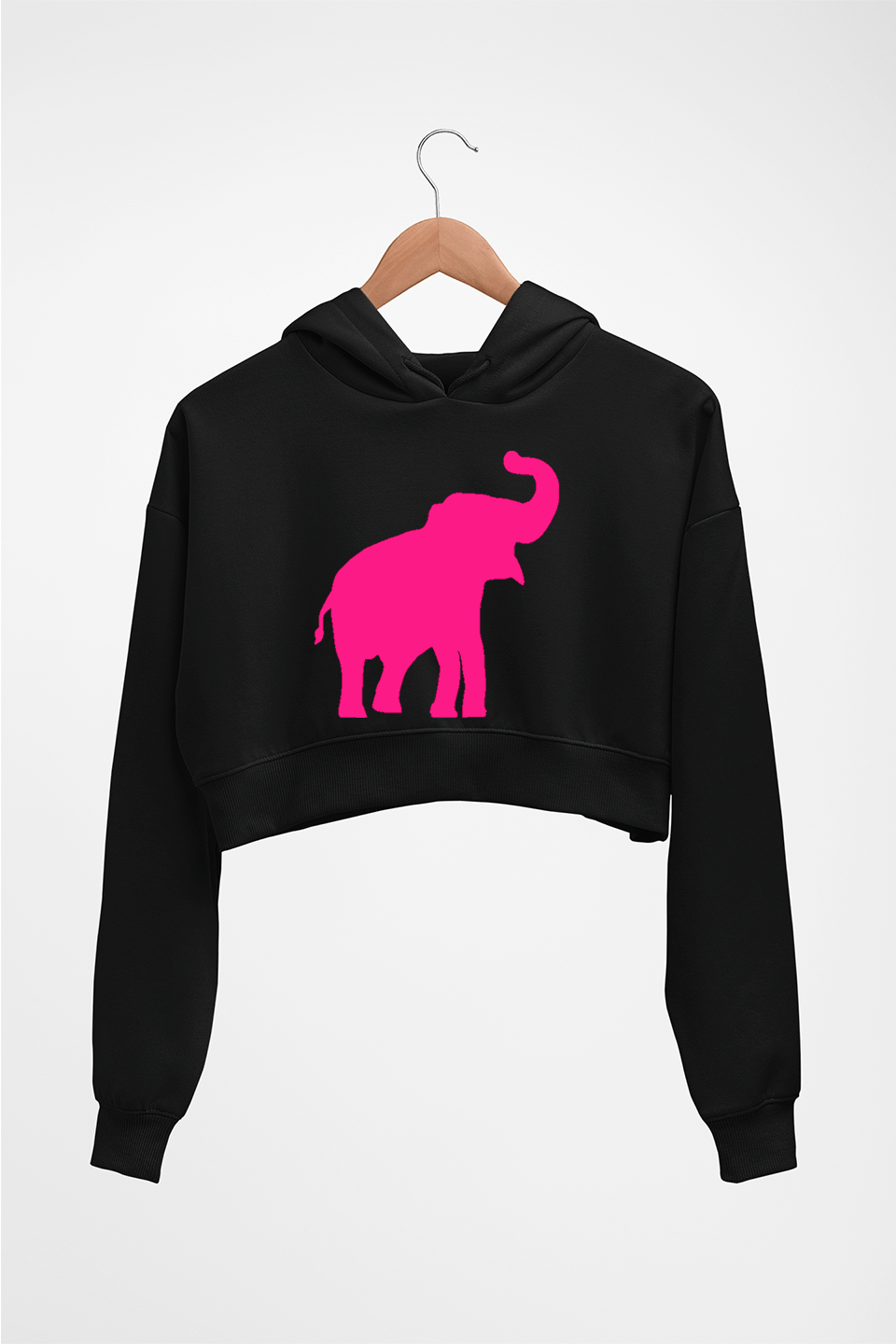 Pink Elephant Crop HOODIE FOR WOMEN-Black-Ektarfa.online