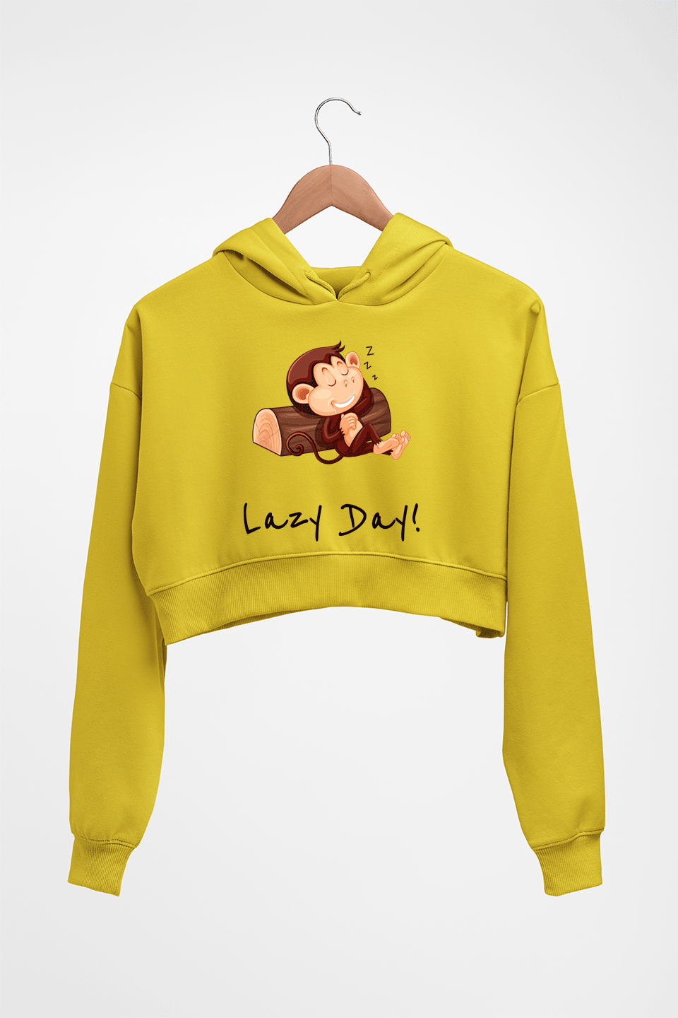 Monkey Lazy Day Crop HOODIE FOR WOMEN-Mustard Yellow-Ektarfa.online