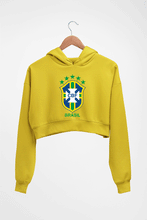 Load image into Gallery viewer, Brazil Football Crop HOODIE FOR WOMEN-Mustard yellow-Ektarfa.online
