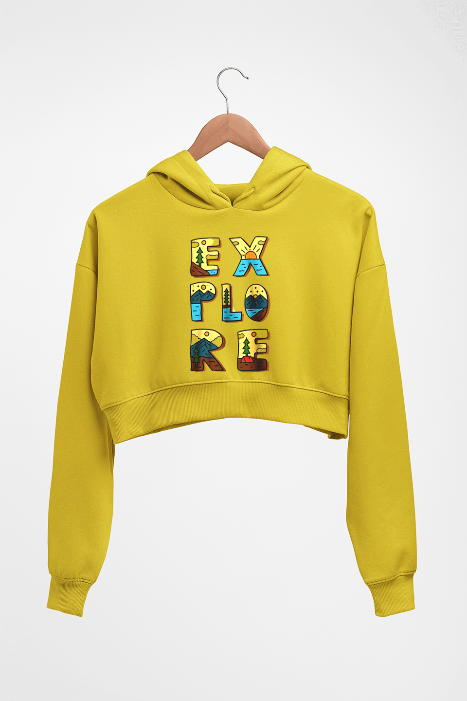 Explore Travel Adventure Crop HOODIE FOR WOMEN-Mustard Yellow-Ektarfa.online