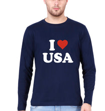 Load image into Gallery viewer, I Love USA T Full Sleeves T-Shirt for Men-Navy Blue-Ektarfa.online
