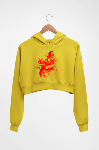 Hanuman Ji (God) Crop HOODIE FOR WOMEN-Mustard Yellow-Ektarfa.online