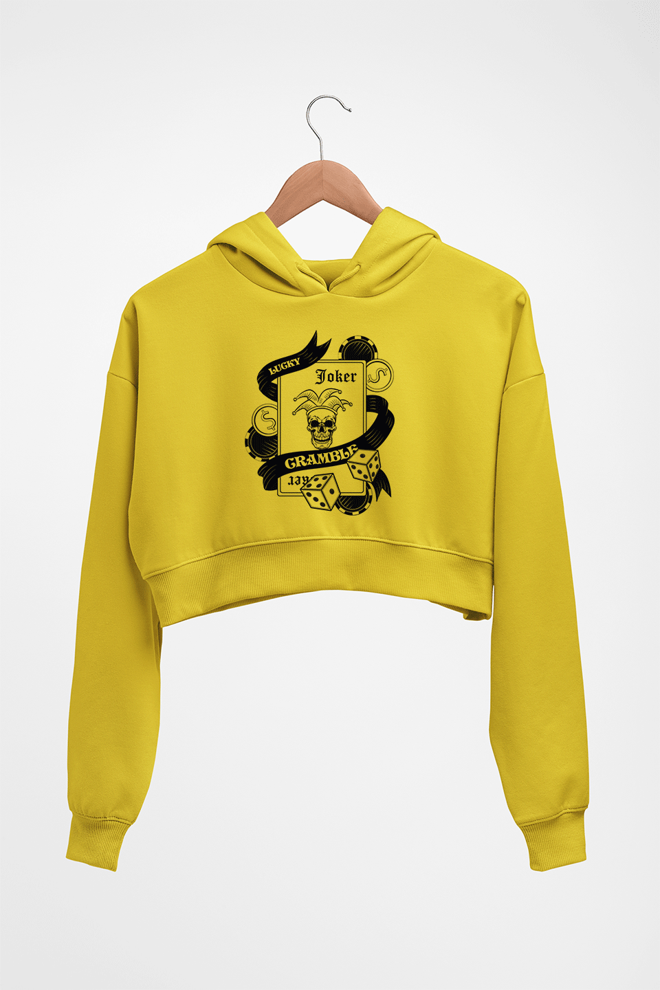 Joker Card Poker Crop HOODIE FOR WOMEN-Mustard Yellow-Ektarfa.online