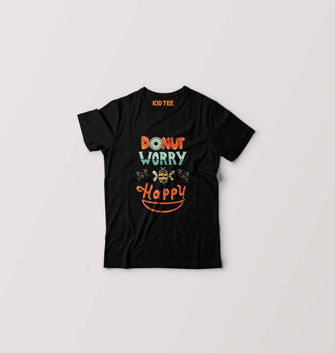 Donut Worry Be Happy Kids T-Shirt for Boy/Girl-Black-Ektarfa.online