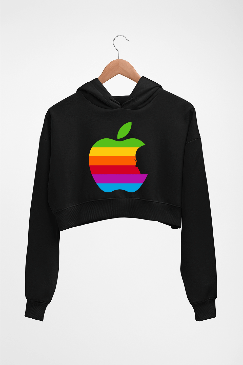 Steve Jobs Apple Crop HOODIE FOR WOMEN-Black-Ektarfa.online