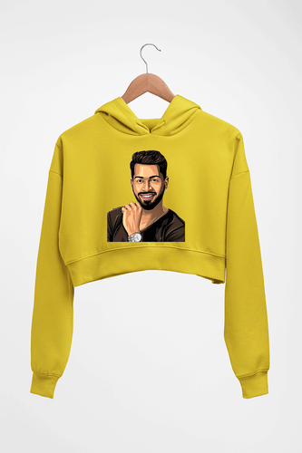 Hardik Pandya Crop HOODIE FOR WOMEN-Mustard Yellow-Ektarfa.online