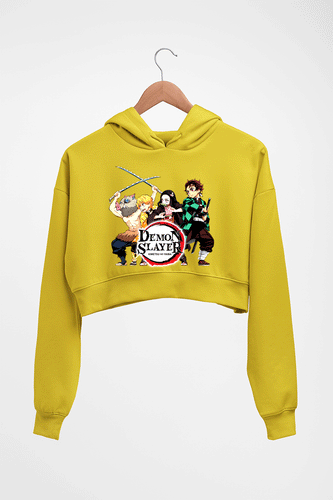 Demon Slayer Crop HOODIE FOR WOMEN-Mustard Yellow-Ektarfa.online