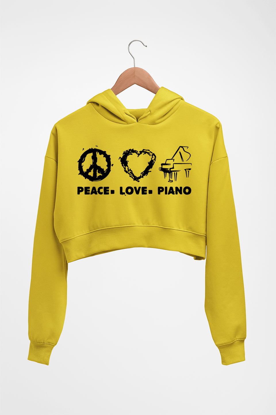 Peace Love Piano Crop HOODIE FOR WOMEN-Mustard Yellow-Ektarfa.online