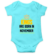 Load image into Gallery viewer, Kings Are Born In November Kids Romper For Baby Boy/Girl-0-5 Months(18 Inches)-Sky Blue-Ektarfa.online
