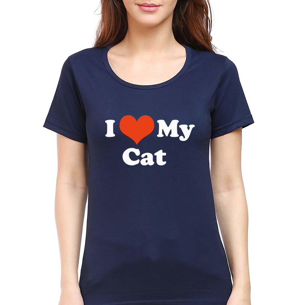I Love My Cat T-Shirt for Women-Navy Blue-Ektarfa.online