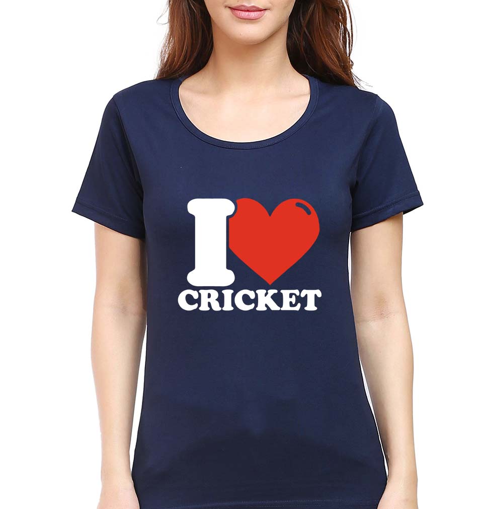 I Love Cricket T-Shirt for Women-Navy Blue-Ektarfa.online
